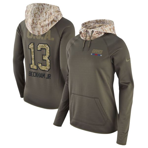 Womens NFL New York Giants #13 Beckham JR Olive Salute to Service Hoodie