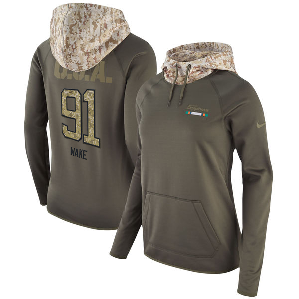 Womens NFL Miami Dolphins #91 Wake Olive Salute to Service Hoodie