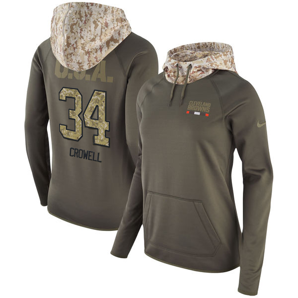 Womens NFL Cleveland Browns #34 Crowell Olive Salute to Service Hoodie