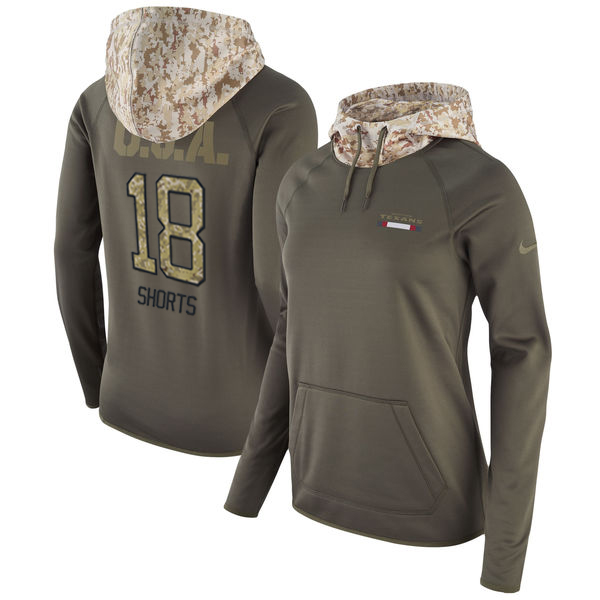 Womens NFL Houston Texans #18 Shorts Olive Salute to Service Hoodie
