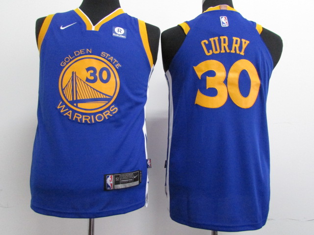Kids NBA Golden State Warriors #30 Stephen Curry Blue Jersey