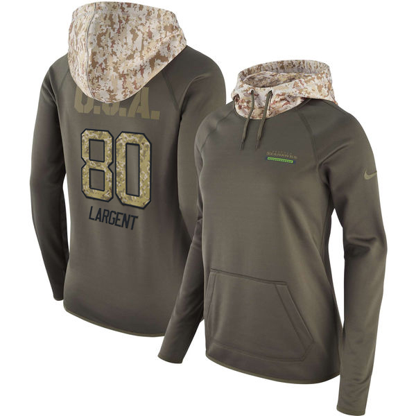 Womens NFL Seattle Seahawks #80 Largent Olive Salute to Service Hoodie