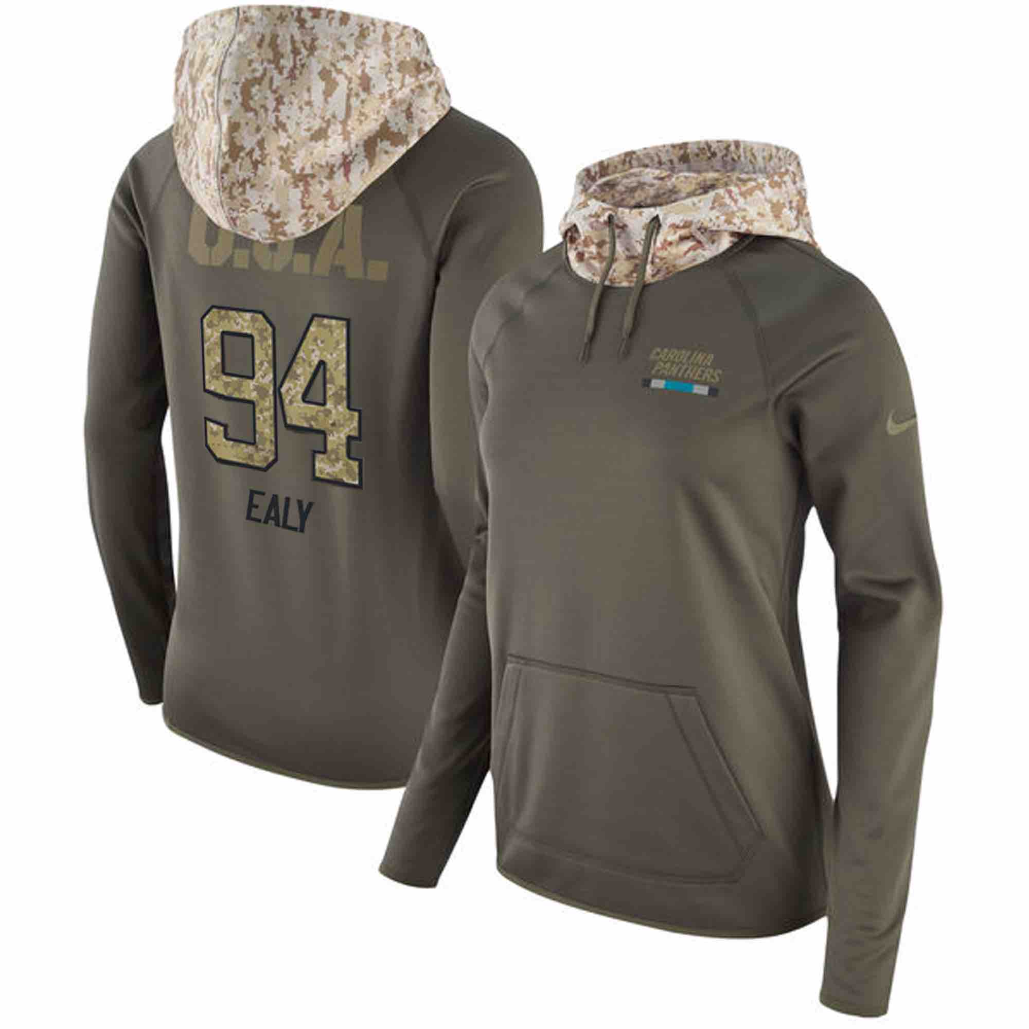 Womens NFL Carolina Panthers #94 Ealy Olive Salute to Service Hoodie