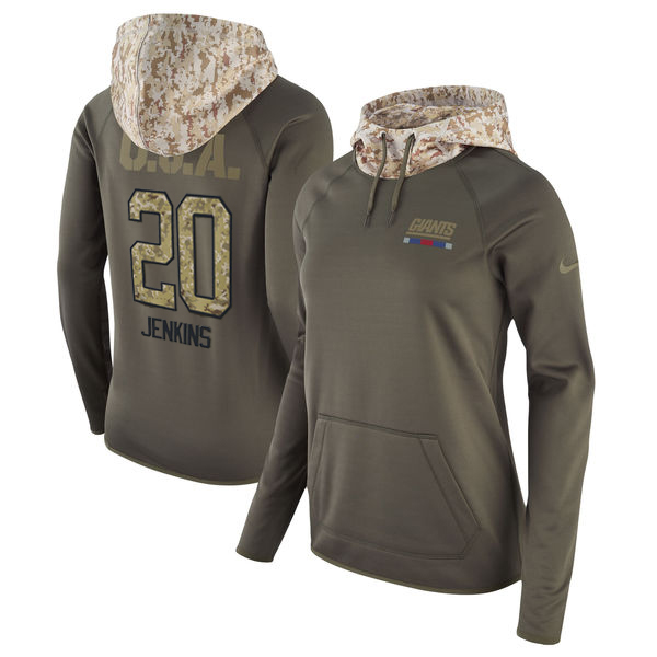 Womens NFL New York Giants #20 Jenkins Olive Salute to Service Hoodie
