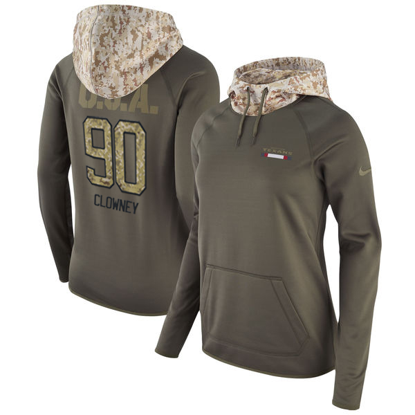 Womens NFL Houston Texans #90 Clowney Olive Salute to Service Hoodie