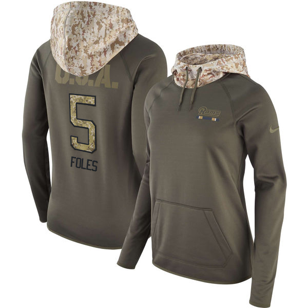 Womens NFL Los Angeles Rams #5 Foles Olive Salute to Service Hoodie