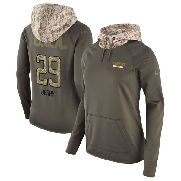 Womens NFL Kansas City Chiefs #29 Berry Olive Salute to Service Hoodie