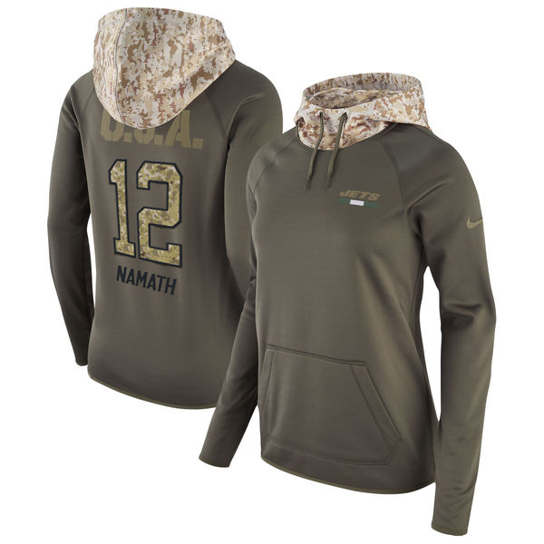 Womens NFL New York Jets #12 Namath Olive Salute to Service Hoodie