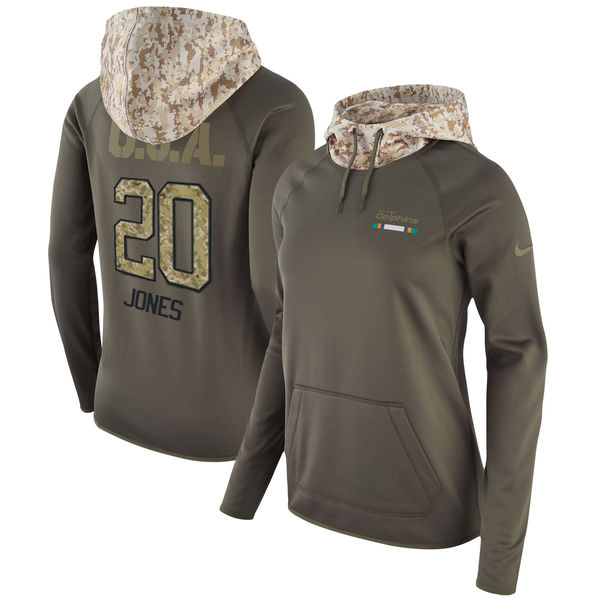 Womens NFL Miami Dolphins #20 Jones Olive Salute to Service Hoodie