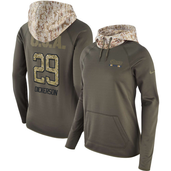 Womens NFL Los Angeles Rams #29 Dickerson Olive Salute to Service Hoodie