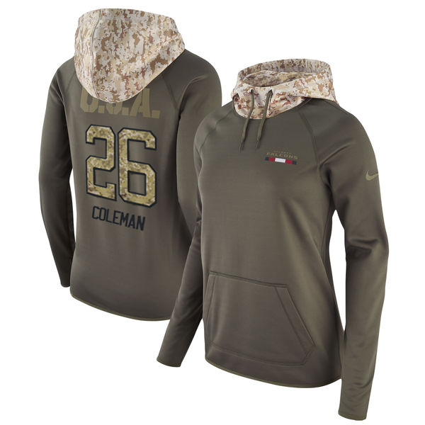 Womens NFL Atlanta Falcons #26 Coleman Olive Salute to Service Hoodie
