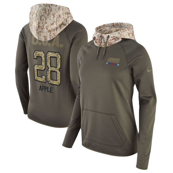 Womens NFL New York Giants #28 Apple Olive Salute to Service Hoodie