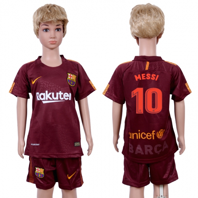 2017 Soccer Club Barcelona #10 Messi Away Kids Jersey