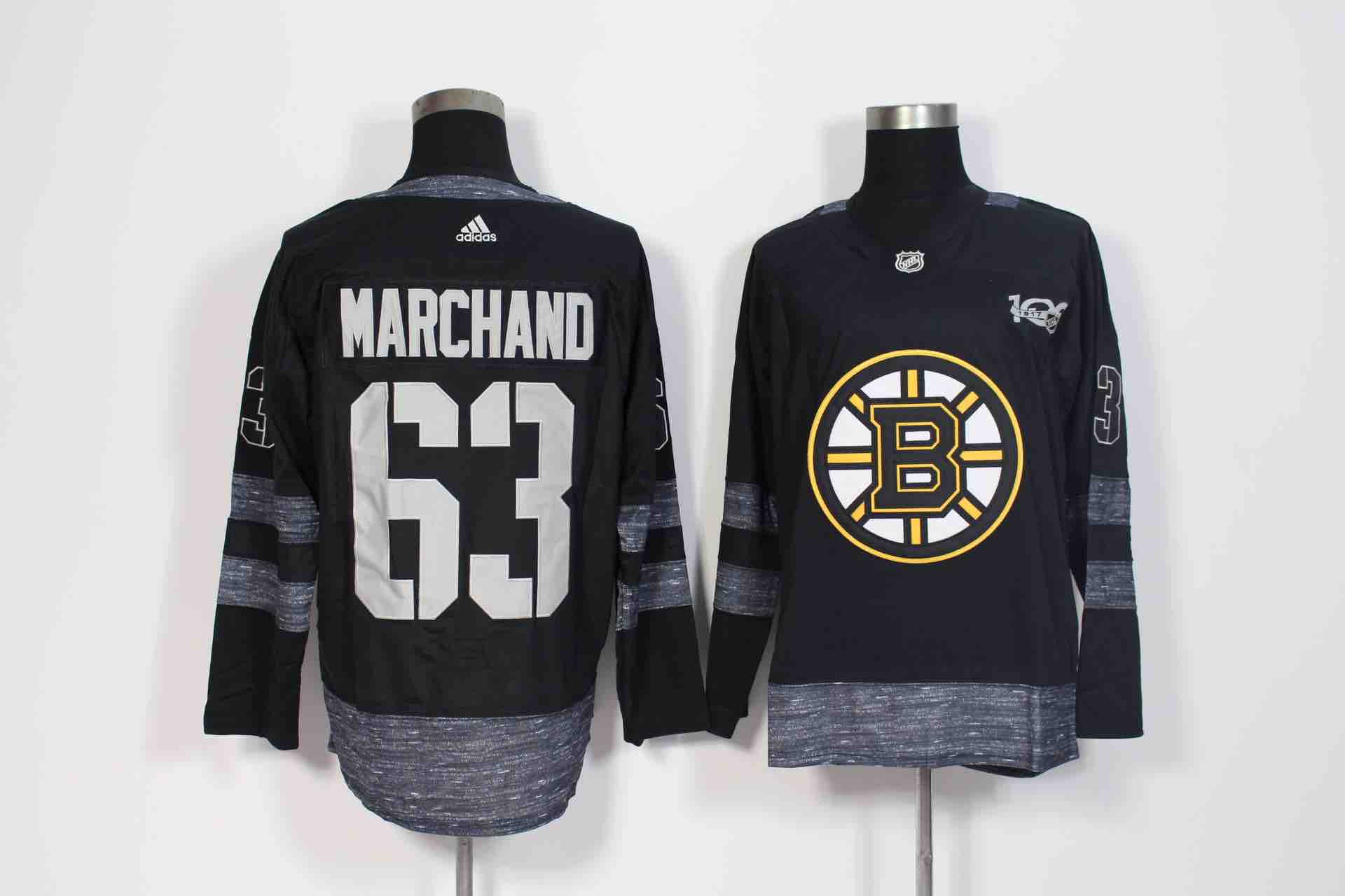 NHL Boston Bruins #63 Marchand Black 100th Anniversary Jersey