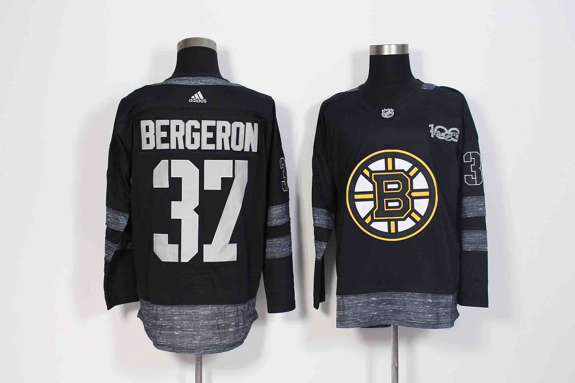 NHL Boston Bruins #37 Bergeron Black 100th Anniversary Jersey