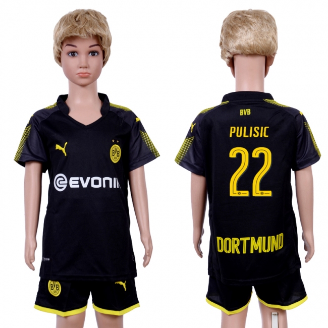 2017 Soccer Club Dortmund #22 Pulisic Away Kids Jersey