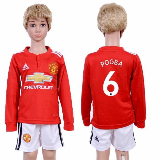 2017 Soccer Man Utd. #6 Pogba Home Kids Jersey