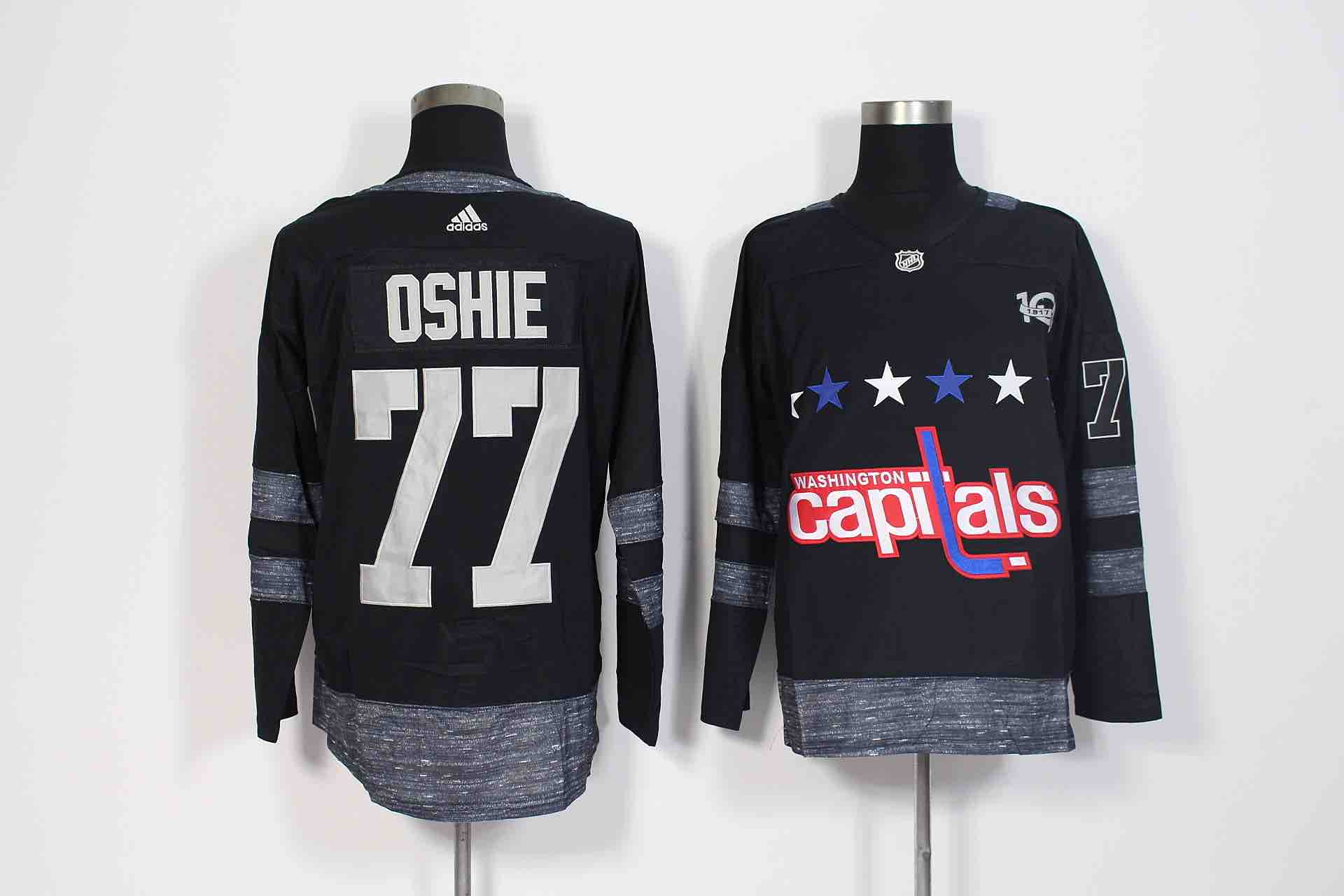 NHL Washington Capitals #77 Oshie Black 100th Anniversary Jersey
