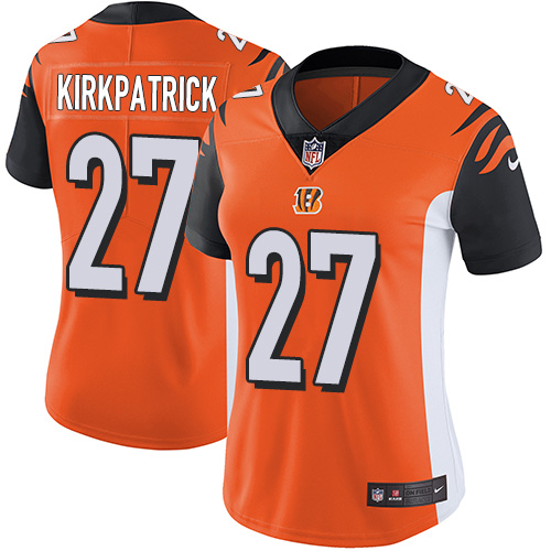 Womens NFL Cincinnati Bengals #27 Kirkpatrick Orange Vapor Limited Jersey