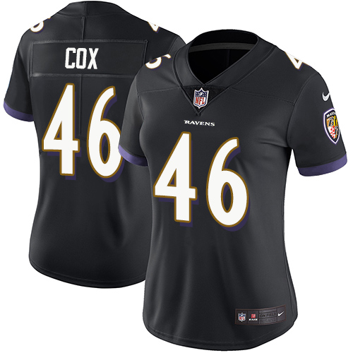 Womens NFL Baltimore Ravens #46 Cox Black Vapor Limited Jersey