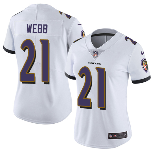 Womens NFL Baltimore Ravens #21 Webb White Vapor Limited Jersey