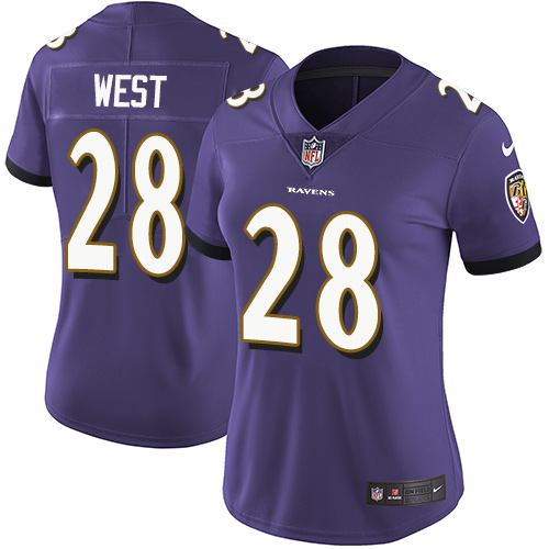 Womens NFL Baltimore Ravens #28 West Purple Vapor Limited Jersey
