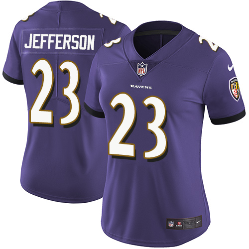 Womens NFL Baltimore Ravens #23 Jefferson Purple Vapor Limited Jersey