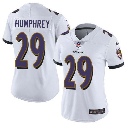 Womens NFL Baltimore Ravens #29 Humphrey White Vapor Limited Jersey