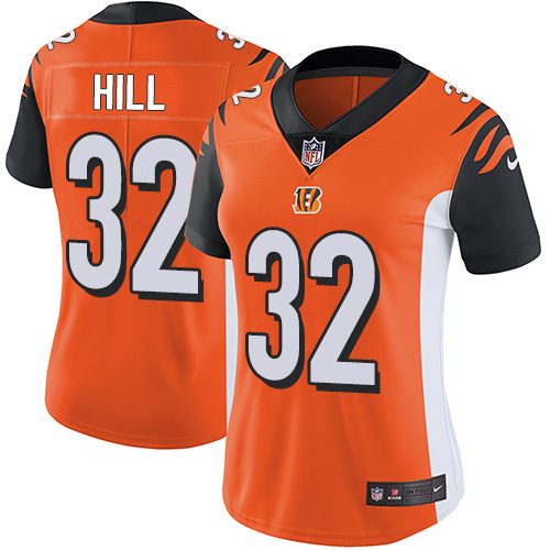 Womens NFL Cincinnati Bengals #32 Hill Orange Vapor Limited Jersey