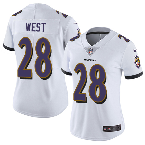 Womens NFL Baltimore Ravens #28 West White Vapor Limited Jersey