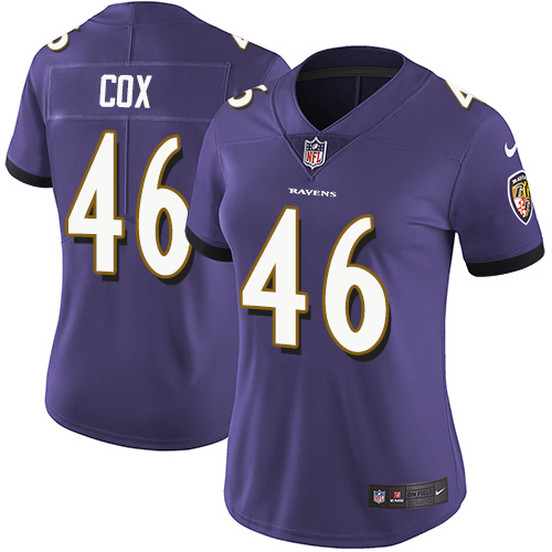 Womens NFL Baltimore Ravens #46 Cox Purple Vapor Limited Jersey