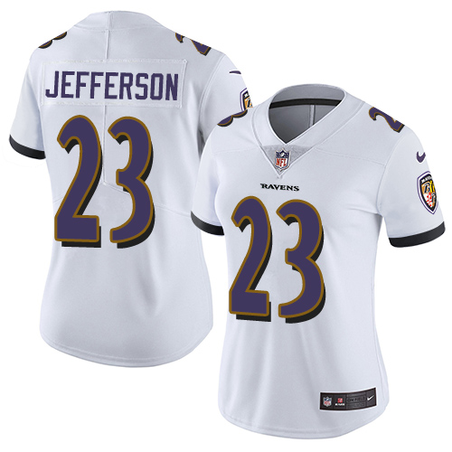 Womens NFL Baltimore Ravens #23 Jefferson White Vapor Limited Jersey