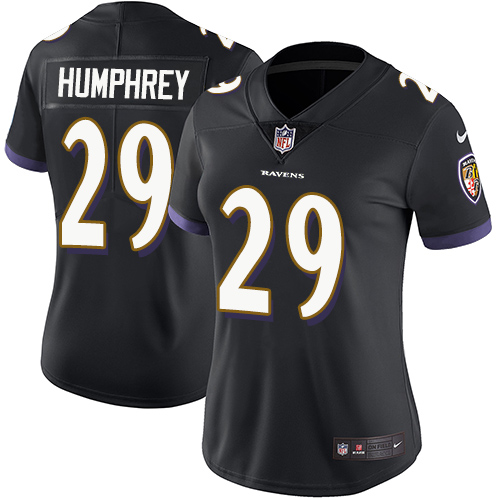 Womens NFL Baltimore Ravens #29 Humphrey Black Vapor Limited Jersey