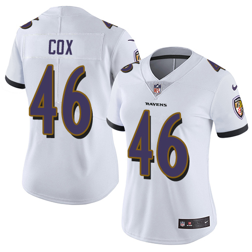Womens NFL Baltimore Ravens #46 Cox White Vapor Limited Jersey