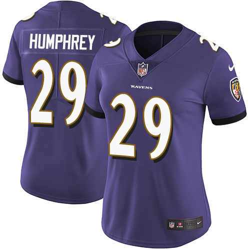 Womens NFL Baltimore Ravens #29 Humphrey Purple Vapor Limited Jersey