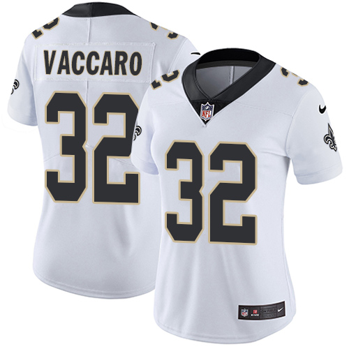 Womens NFL New Orleans Saints #32 Vaccaro White Vapor Limited Jersey