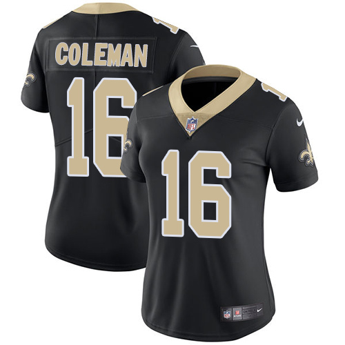 Womens NFL New Orleans Saints #16 Coleman Black Vapor Limited Jersey