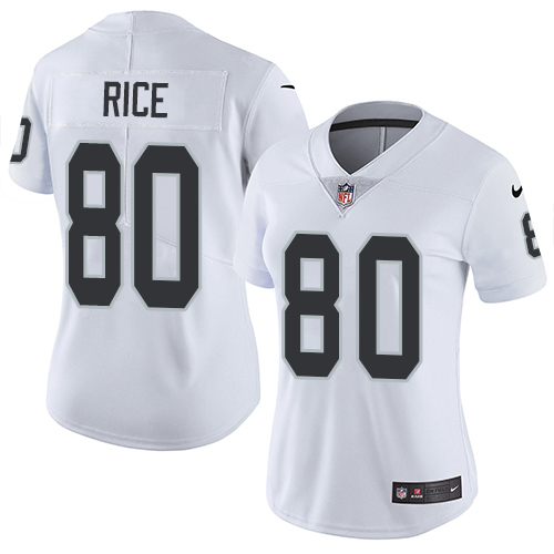 Womens NFL Oakland Raiders #80 Rice White Vapor Limited Jersey