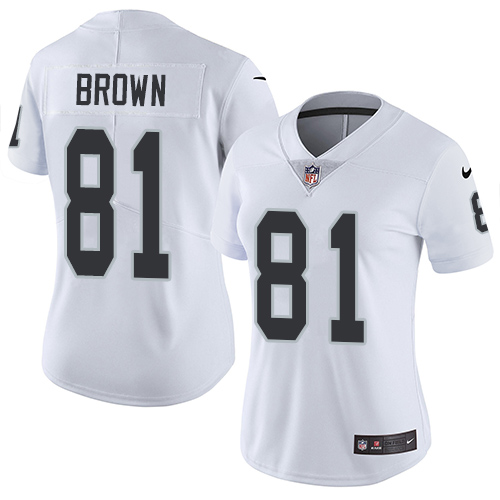 Womens NFL Oakland Raiders #81 Brown White Vapor Limited Jersey