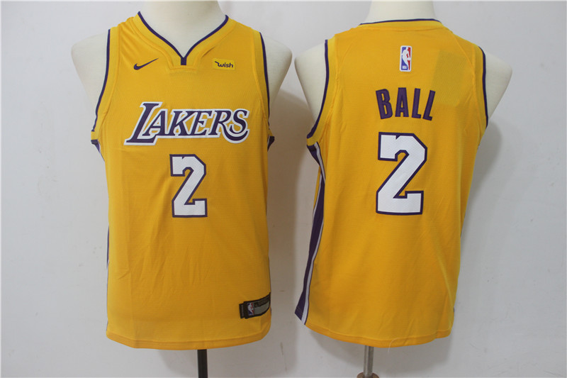 Kids NBA Los Angeles Lakers #2 Ball Yellow Jersey