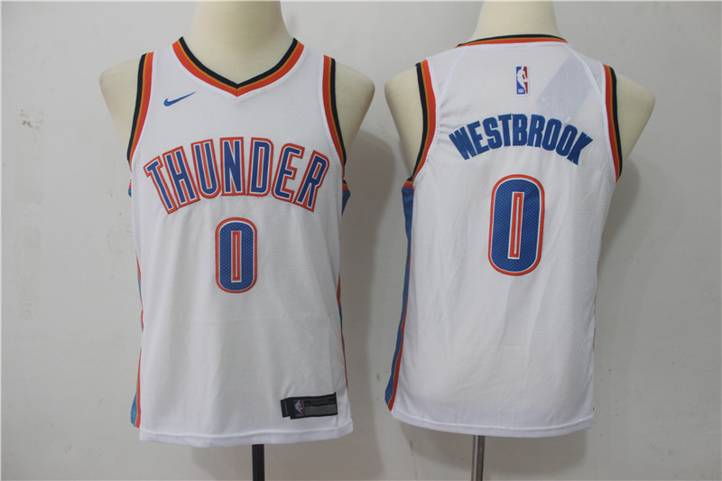 Kids NBA Oklahoma City Thunder #0 Westbrook White Jersey
