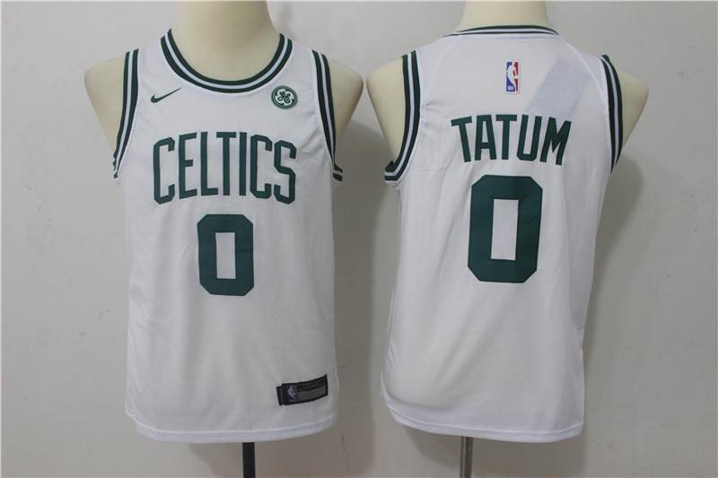 Kids NBA Boston Celtics #0 Tatum White Jersey