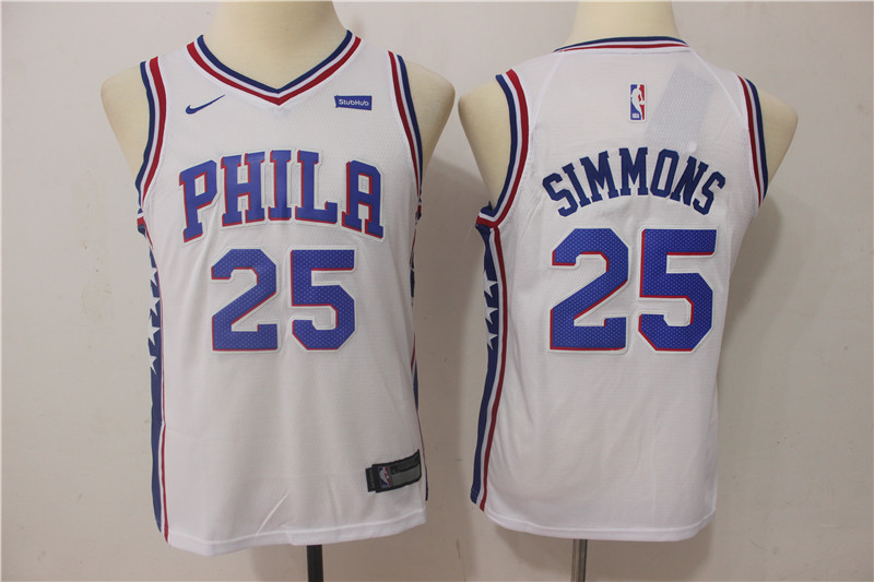 Kids NBA Philadelphia 76ers #25 Simmons White Jersey