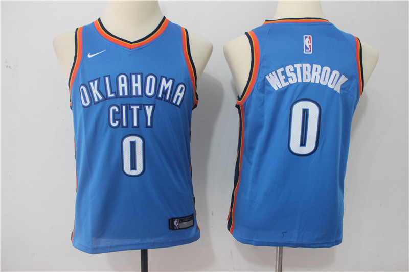 Kids NBA Oklahoma City Thunder #0 Westbrook Blue Jersey