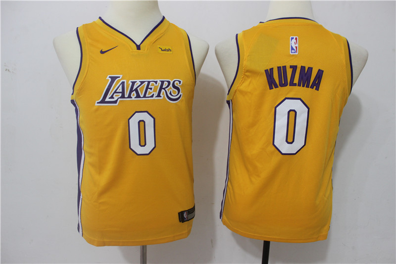 Kids NBA Los Angeles Lakers #0 Kuzma Yellow Jersey