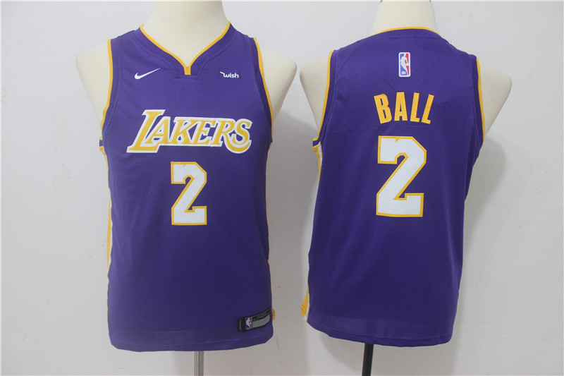 Kids NBA Los Angeles Lakers #2 Ball Purple Jersey