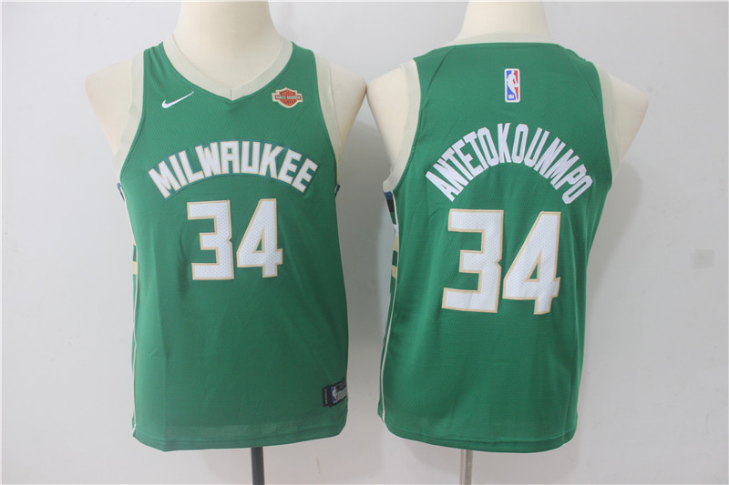 Kids NBA Milwaukee Bucks #34 Antetokounmpo Green Jersey