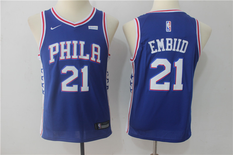 Kids NBA Philadelphia 76ers #21 Embiid Blue Jersey