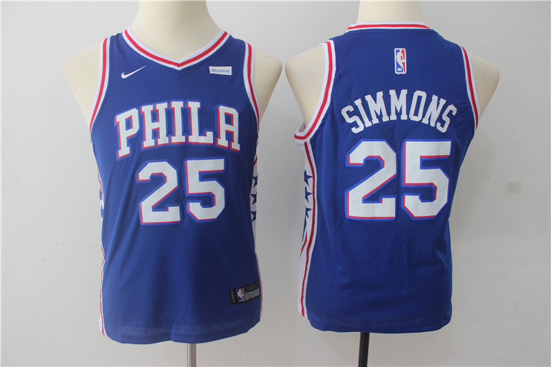 Kids NBA Philadelphia 76ers #25 Simmons Blue Jersey