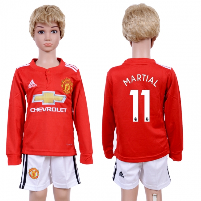 2017 Soccer Man Utd. #11 Martial Home Kids Long Sleeve Jersey